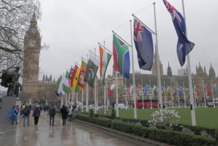 Flags outside Houses of Parliament