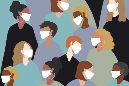 Cartoon of people wearing facemasks